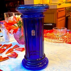 Vintage cobalt blue Pilgrim Art Glass column,1980s vase or decorative pedestal